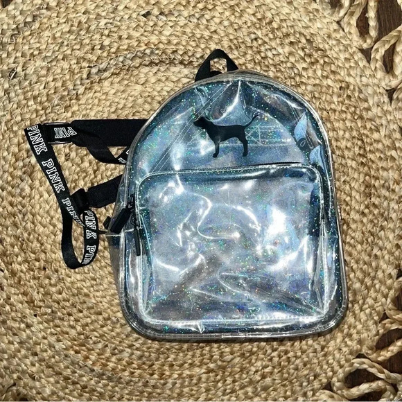Victoria's Secret PINK Clear Mini Backpack with Dog Logo and Holographic Sparkle - Picture 2 of 10